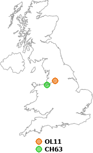 map showing distance between OL11 and CH63