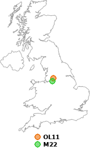 map showing distance between OL11 and M22