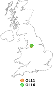 map showing distance between OL11 and OL16