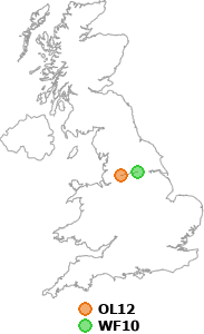 map showing distance between OL12 and WF10