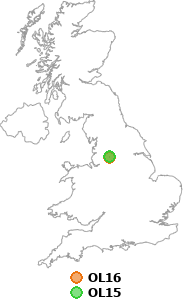 map showing distance between OL16 and OL15