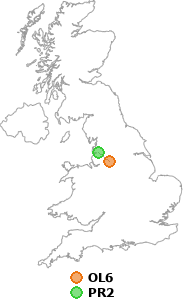 map showing distance between OL6 and PR2