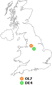 map showing distance between OL7 and DE4