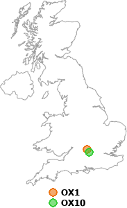 map showing distance between OX1 and OX10