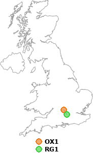 map showing distance between OX1 and RG1