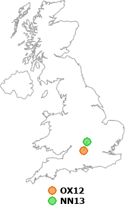 map showing distance between OX12 and NN13