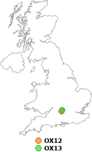 map showing distance between OX12 and OX13