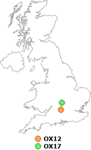 map showing distance between OX12 and OX17