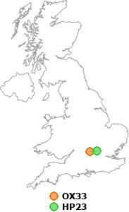 map showing distance between OX33 and HP23