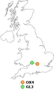 map showing distance between OX4 and GL3