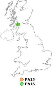 map showing distance between PA15 and PA16