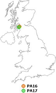 map showing distance between PA16 and PA17