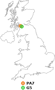 map showing distance between PA7 and G5