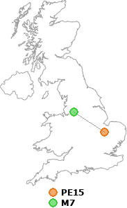 map showing distance between PE15 and M7