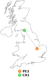 map showing distance between PE2 and CA1