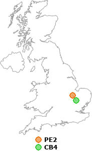 map showing distance between PE2 and CB4