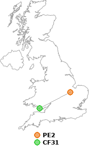 map showing distance between PE2 and CF31