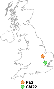 map showing distance between PE2 and CM22