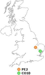 map showing distance between PE2 and CO10