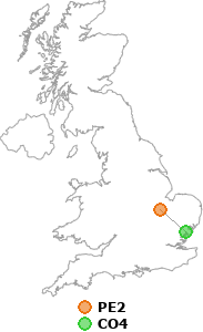 map showing distance between PE2 and CO4