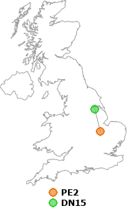 map showing distance between PE2 and DN15