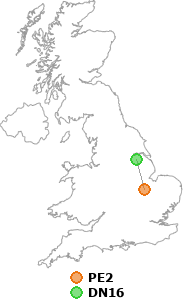 map showing distance between PE2 and DN16