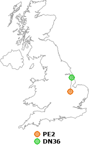 map showing distance between PE2 and DN36