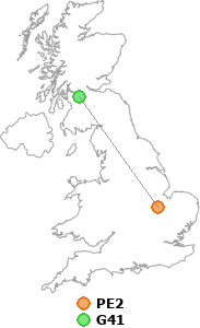 map showing distance between PE2 and G41