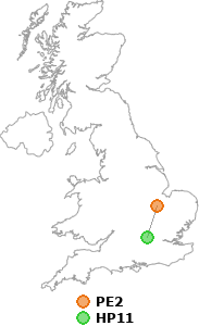 map showing distance between PE2 and HP11