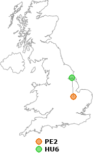 map showing distance between PE2 and HU6