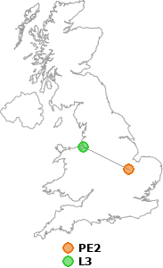 map showing distance between PE2 and L3