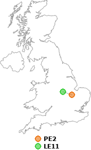 map showing distance between PE2 and LE11