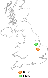 map showing distance between PE2 and LN6