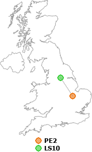 map showing distance between PE2 and LS10