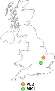 map showing distance between PE2 and MK1