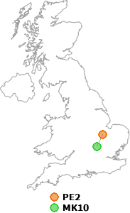 map showing distance between PE2 and MK10