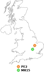 map showing distance between PE2 and MK15