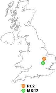 map showing distance between PE2 and MK42