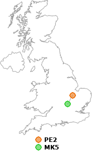 map showing distance between PE2 and MK5