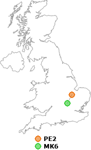 map showing distance between PE2 and MK6