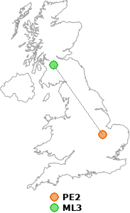 map showing distance between PE2 and ML3