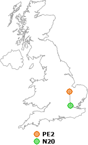 map showing distance between PE2 and N20