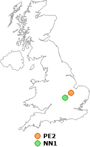 map showing distance between PE2 and NN1