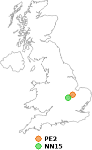 map showing distance between PE2 and NN15