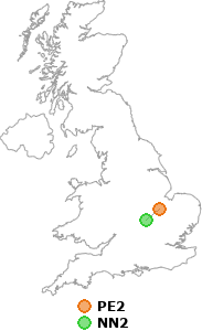 map showing distance between PE2 and NN2