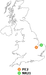 map showing distance between PE2 and NR21