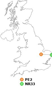 map showing distance between PE2 and NR33