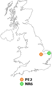 map showing distance between PE2 and NR6