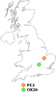 map showing distance between PE2 and OX26