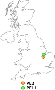 map showing distance between PE2 and PE11